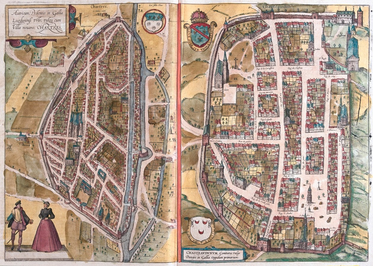 Chartres, Franciaország, Georg Braun "Civitates Orbis Terrarum" című művében, Köln, 1617, alkotó: Georg Braun