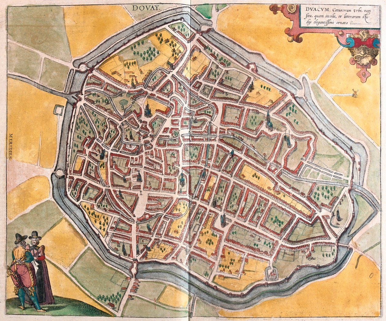 Dovai,Franciaország, Georg Braun "Civitates Orbis Terrarum" című művében, Köln 1617. alkotó: Georg Braun