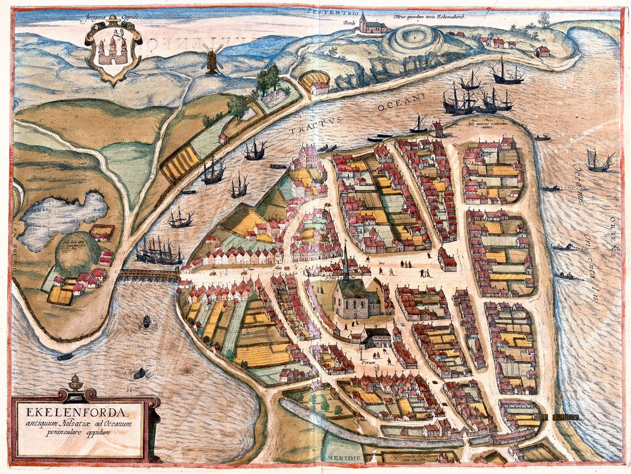 Eckernforde, Németország - Georg Braun "Civitates Orbis Terrarum" című művében, Köln 1617. alkotó: Georg Braun