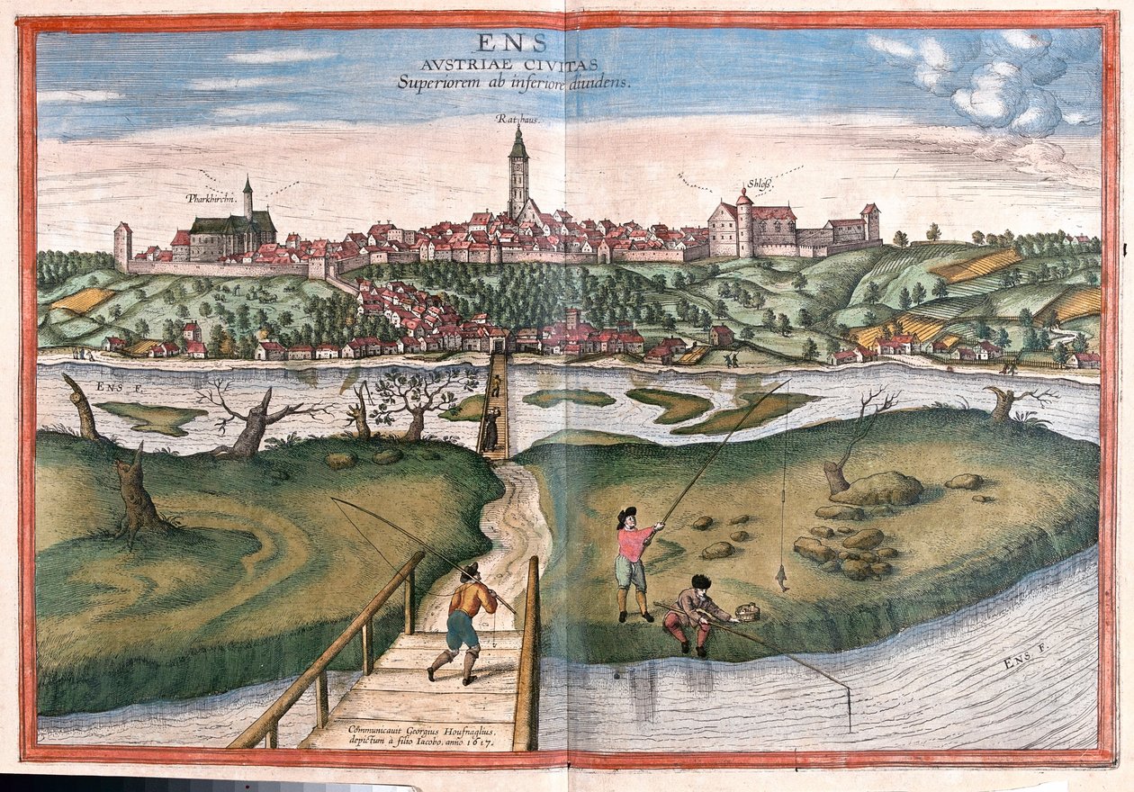 Enns, Ausztria - Georg Braun "Civitates Orbis Terrarum" című művében, Köln 1617. alkotó: Georg Braun