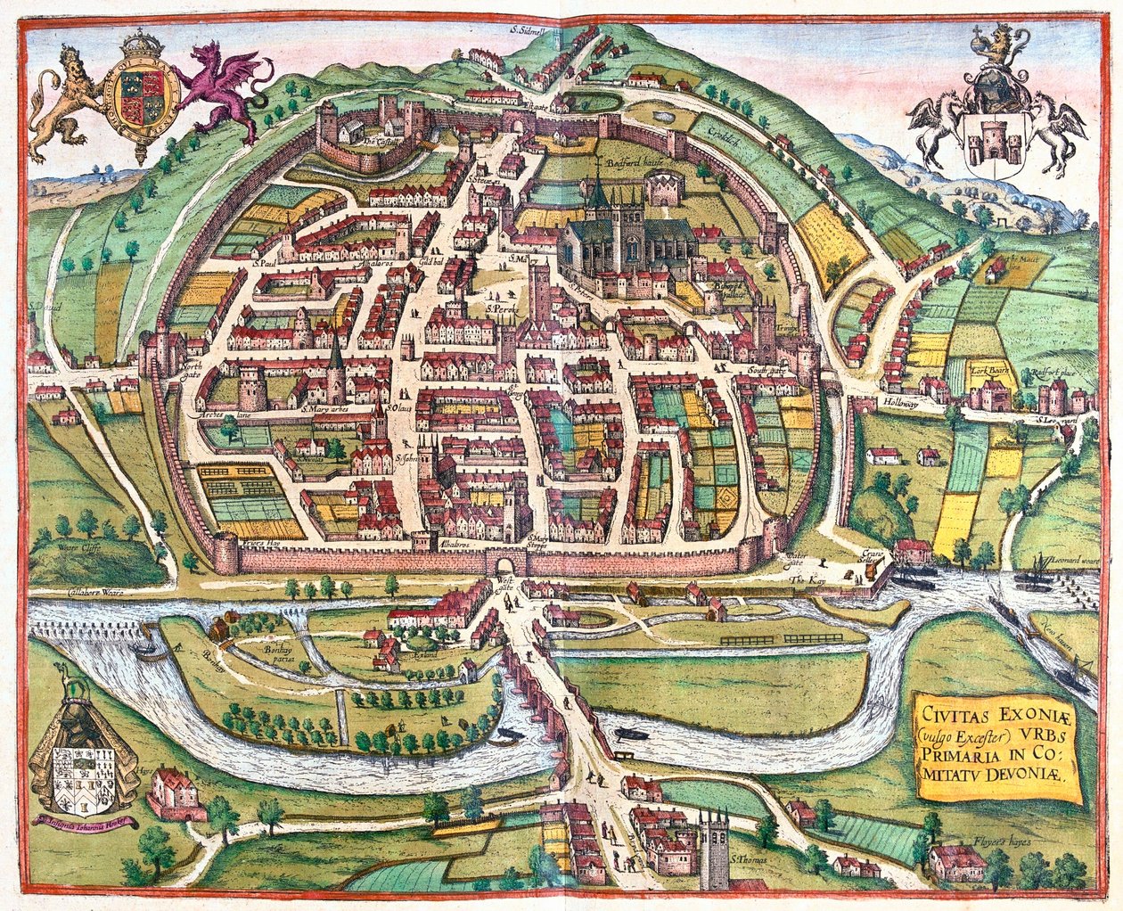 Exter, Anglia - Georg Braun "Civitates Orbis Terrarum" című művében, Köln 1617. alkotó: Georg Braun