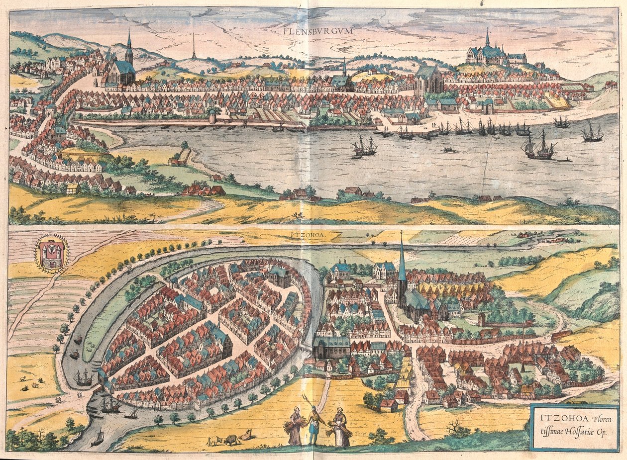 Flensburg - Itzehoe, Németország - Georg Braun "Civitates Orbis Terrarum" című művében, Köln, 1617. alkotó: Georg Braun