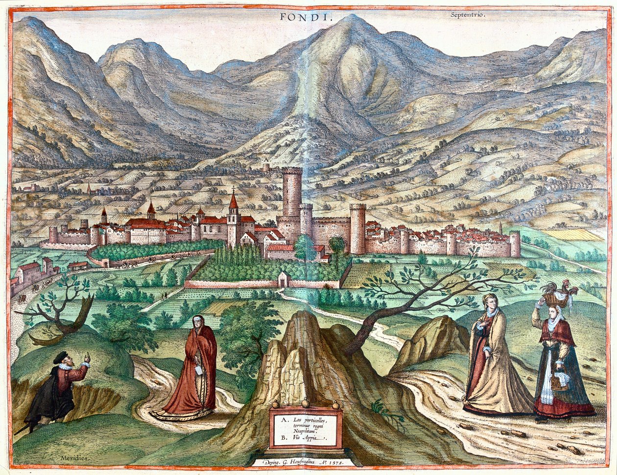 Fondi (római ország), Olaszország - Georg Braun "Civitates Orbis Terrarum" című művében, Köln 1617. alkotó: Georg Braun