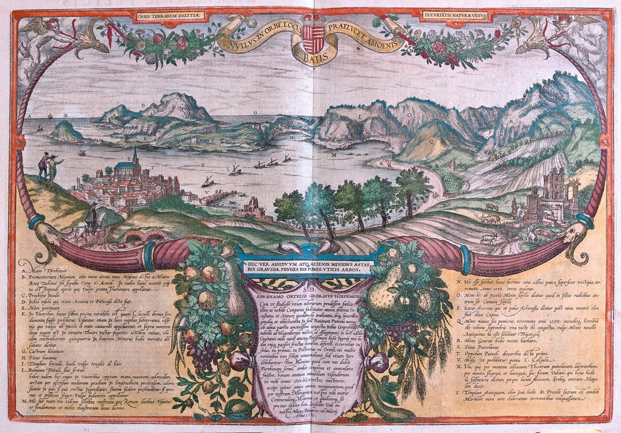 Baia-öböl, Ischia és Pozzuoli, Olaszország, Georg Braun "Civitates Orbis Terrarum" című művében, Köln 1617. alkotó: Georg Braun