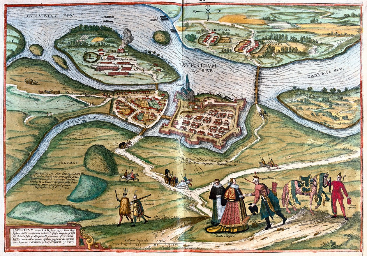 Győr, Magyarország - Georg Braun "Civitates Orbis Terrarum" című művében, Köln 1617. alkotó: Georg Braun