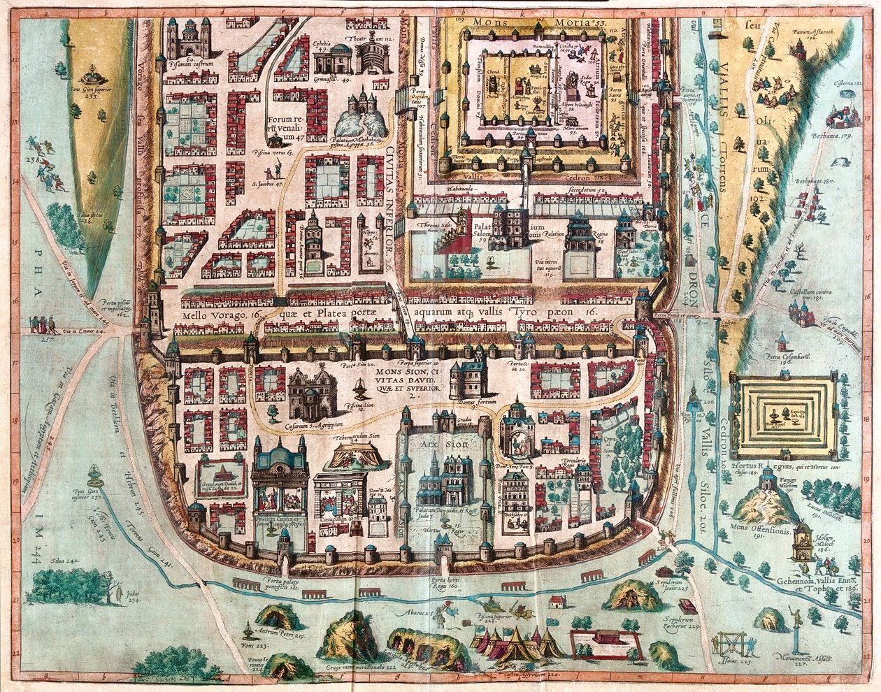 Jeruzsálem, Izrael - Georg Braun "Civitates Orbis Terrarum" című művében, Köln 1617. alkotó: Georg Braun