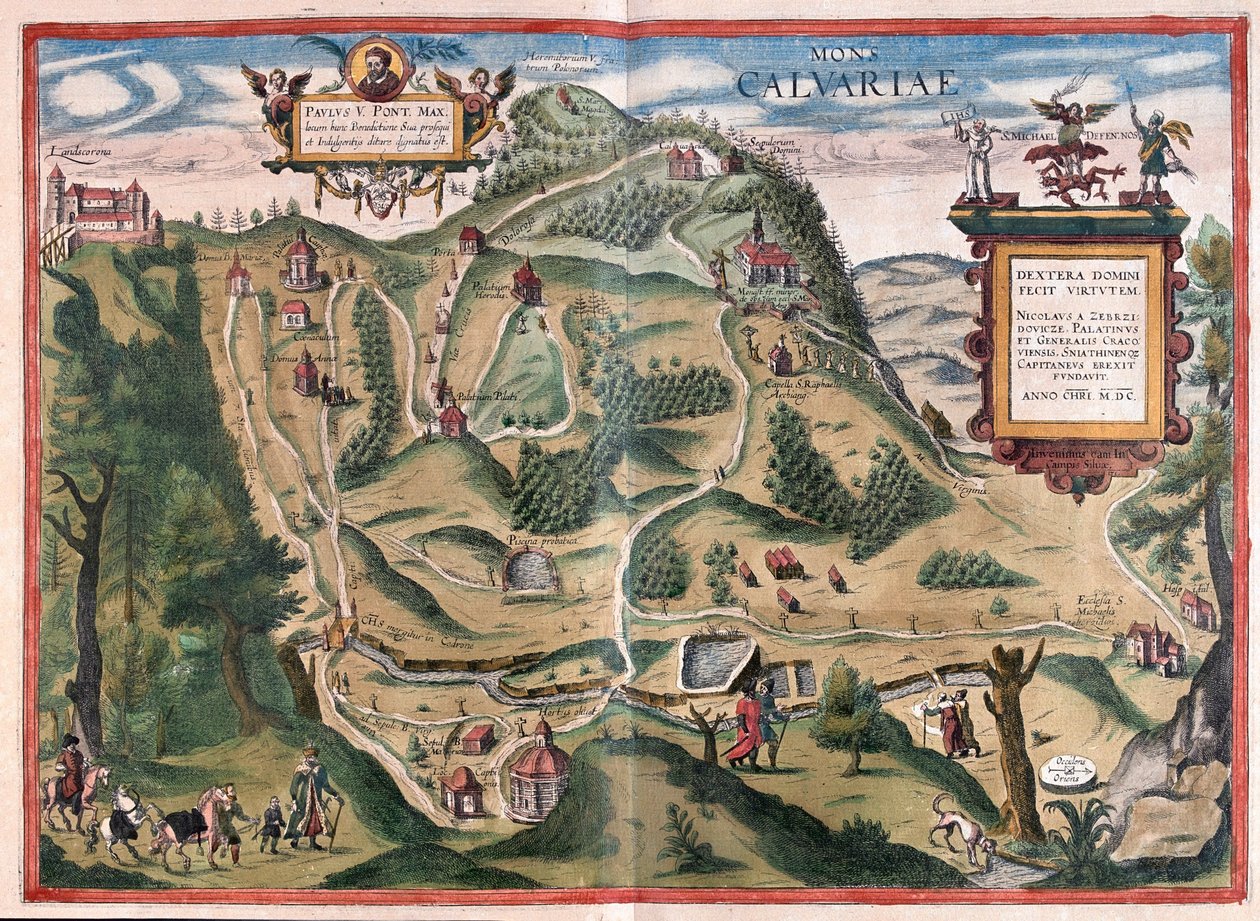Kalwarya Zebrzydowka (Krakkótól délkeletre), Lengyelország - Georg Braun "Civitates Orbis Terrarum" című művében, Köln, 1617. alkotó: Georg Braun