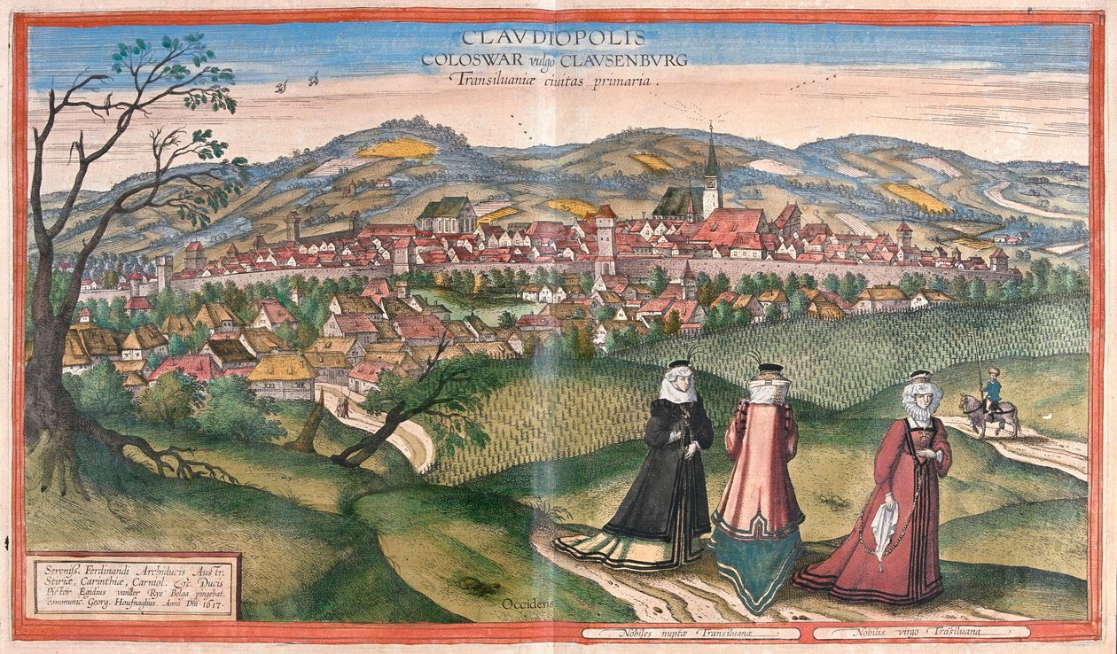 Klauseburg, Kolozsvár, Napoca, Román - Georg Braun "Civitates Orbis Terrarum" című művében, Köln 1617. alkotó: Georg Braun