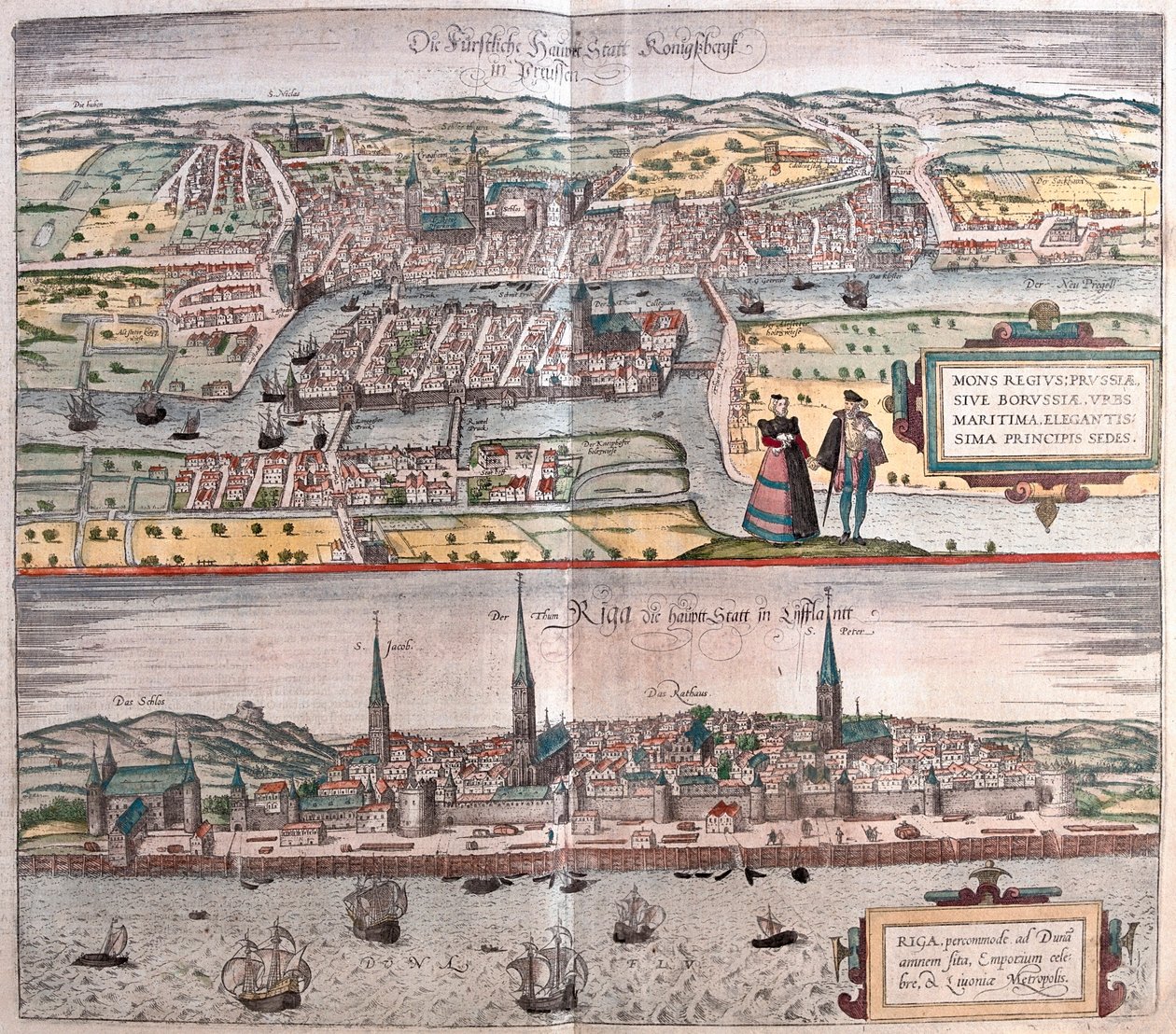 Königsberg ( Németország és Lengyelország), Riga (Lettország) - Georg Braun "Civitates Orbis Terrarum" című művében, Köln 1617. alkotó: Georg Braun