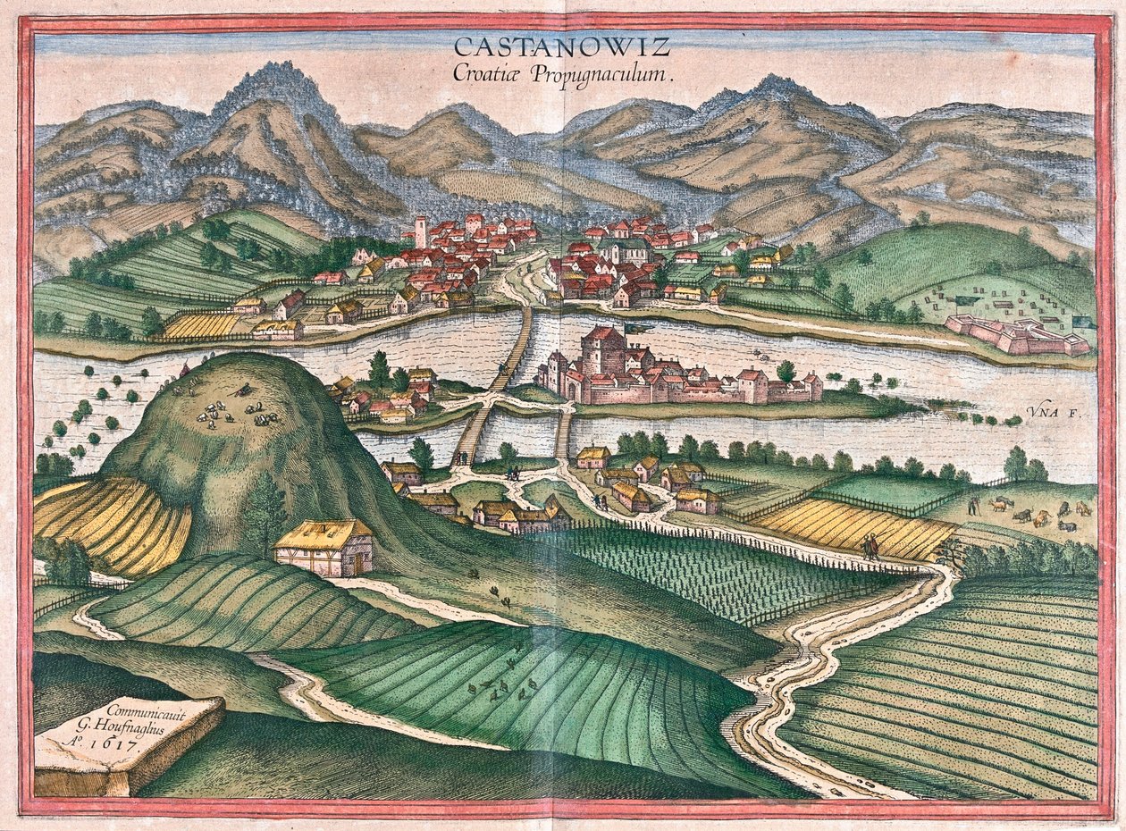 Kostajnica, Horvátország - Georg Braun, Köln 1617, "Civitates Orbis Terrarum" című művében. alkotó: Georg Braun