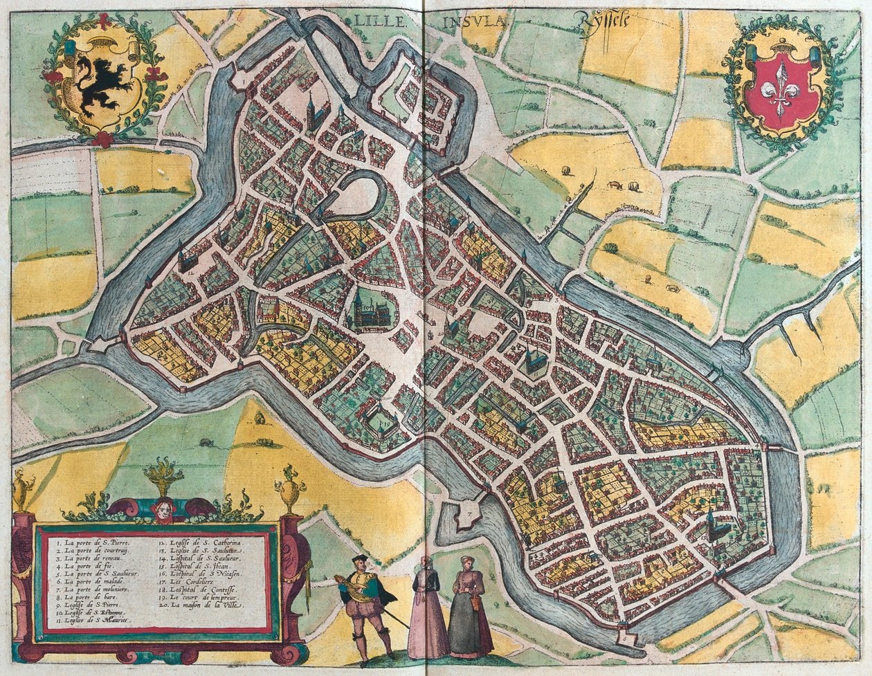 Lille-sziget, Ryssele, Franciaország, Georg Braun "Civitates Orbis Terrarum" című művében, Köln 1617. alkotó: Georg Braun