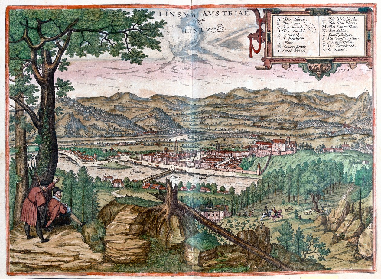 Lintz, Ausztria - Georg Braun "Civitates Orbis Terrarum" című művében, Köln 1617. alkotó: Georg Braun