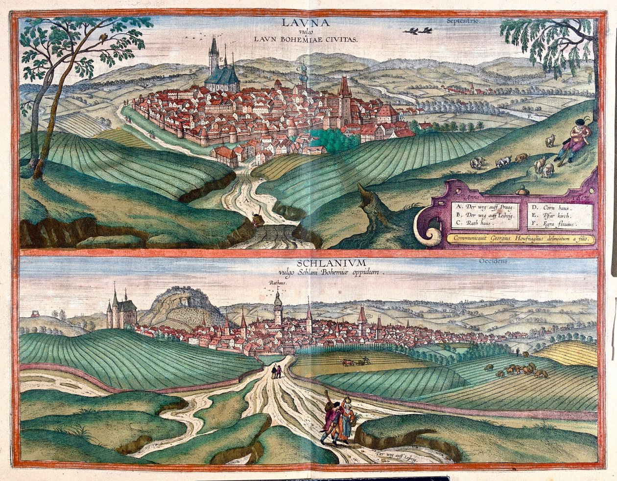 Louny (Csehország) - Slany, Csehország- Georg Braun "Civitates Orbis Terrarum" című művében, Köln 1617. alkotó: Georg Braun