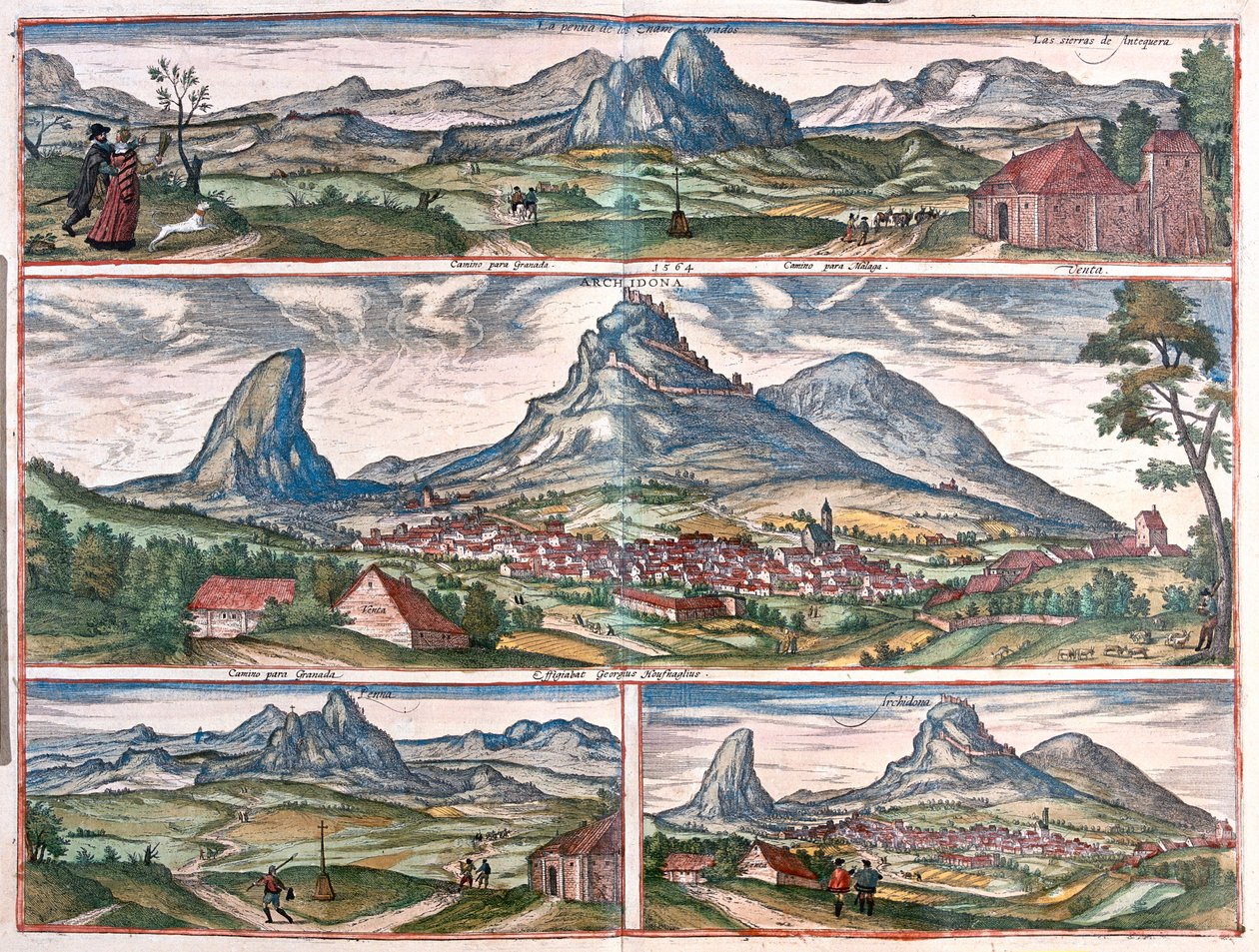 A szerelmesek sziklája - Archidona, Malaga közelében, Spanyolország - Georg Braun "Civitates Orbis Terrarum" című művében, Köln 1617. alkotó: Georg Braun