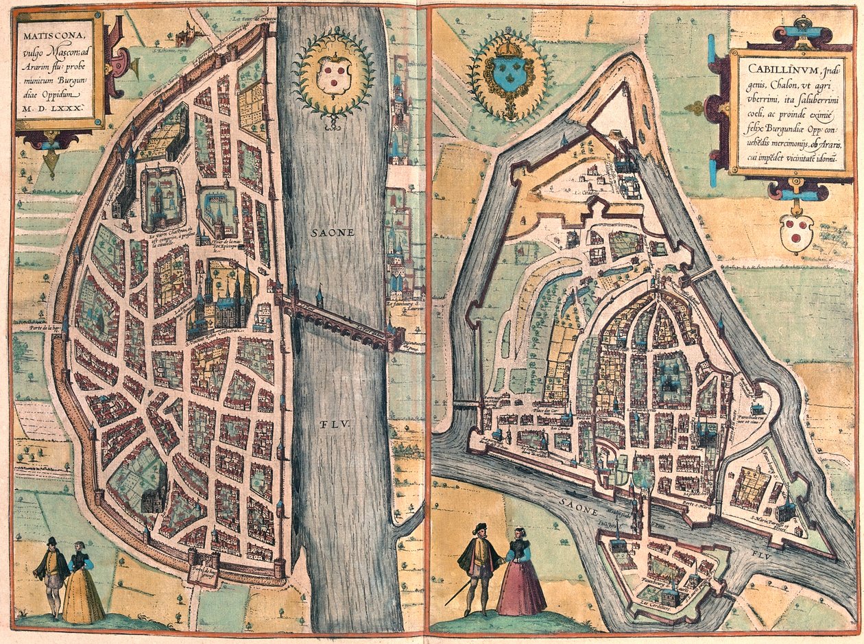 Macon - Chalons sur Saone, Franciaország - Georg Braun "Civitates Orbis Terrarum" című művében, Köln 1617. alkotó: Georg Braun