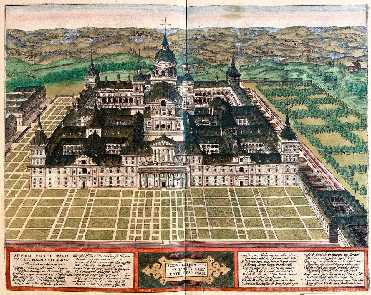 Kolostor (II. Fülöp király palotája), Spanyolország - Georg Braun "Civitates Orbis Terrarum" című művében, Köln 1617. alkotó: Georg Braun