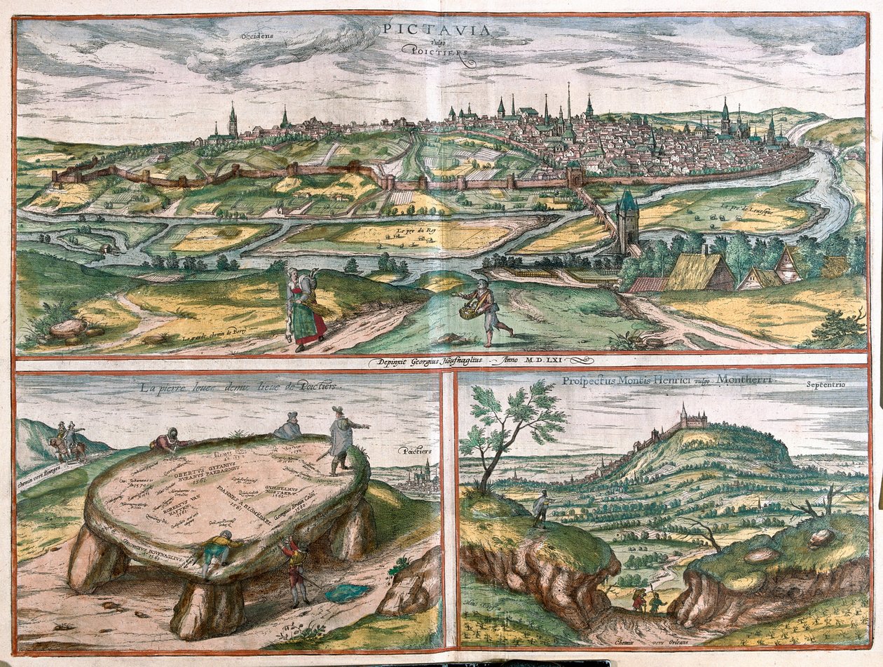 Montpellier, Tours és Poitiers, Franciaország - Georg Braun "Civitates Orbis Terrarum" című művében, Köln 1617. alkotó: Georg Braun