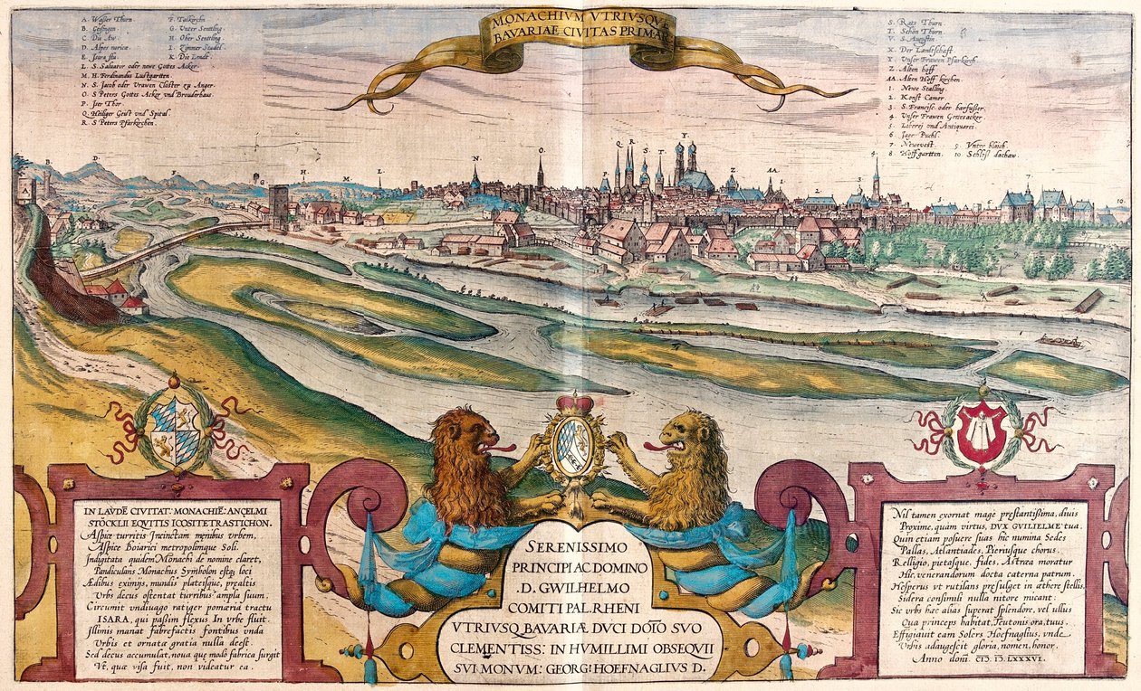 München, Németország - Georg Braun "Civitates Orbis Terrarum" című művében, Köln 1617. alkotó: Georg Braun