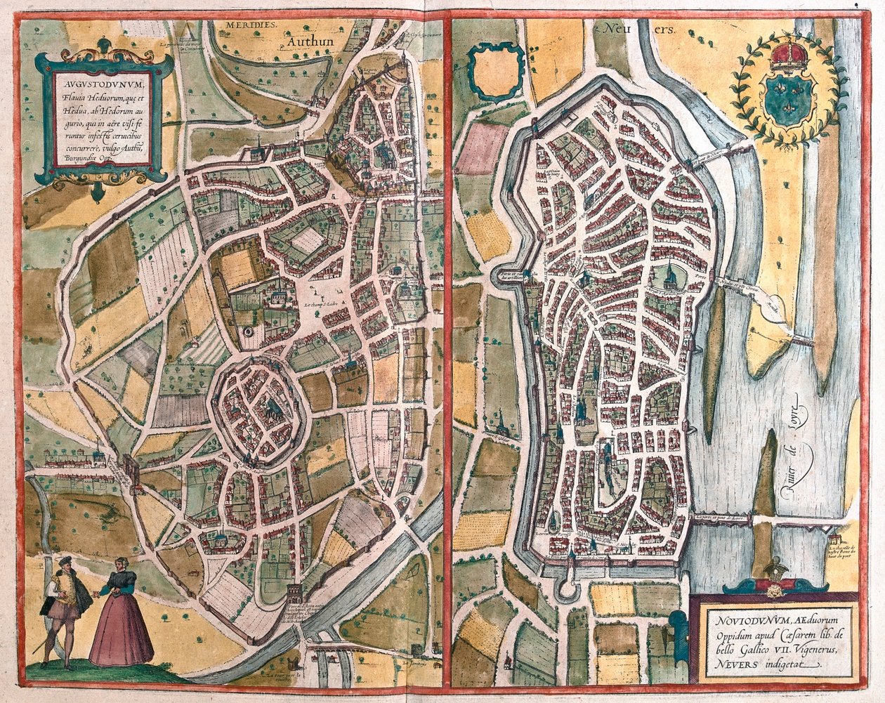 Nevers, Franciaország, Georg Braun "Civitates Orbis Terrarum" című művében, Köln 1617. alkotó: Georg Braun