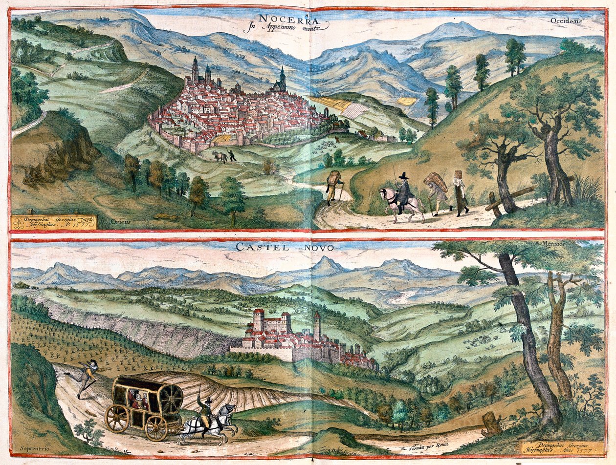 Nocera Umbra - Castelnuovo di Porto, Olaszország - Georg Braun "Civitates Orbis Terrarum" című művében, Köln, 1617. alkotó: Georg Braun