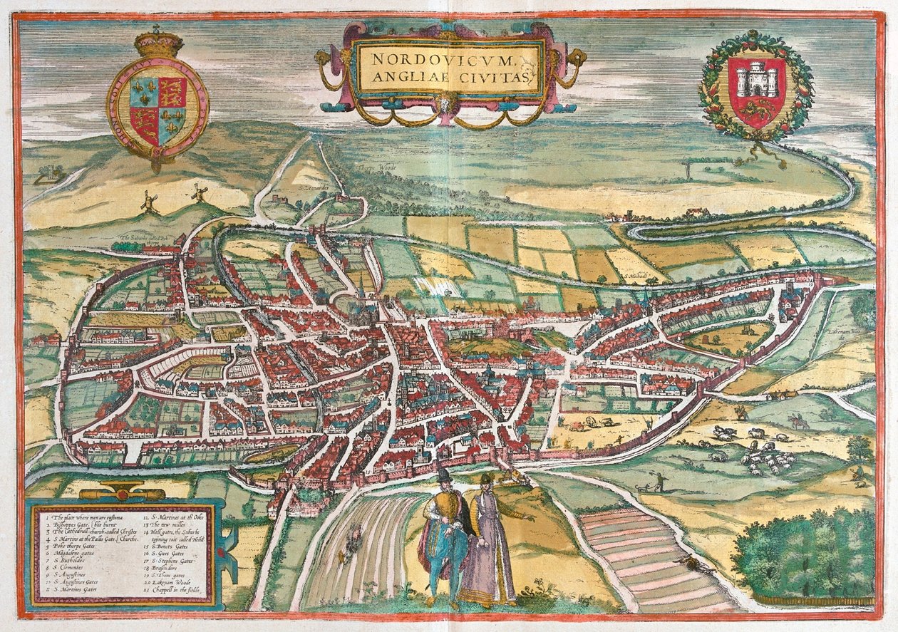 Norfolk - Nagy-Britannia, Georg Braun "Civitates Orbis Terrarum" című művében, Köln 1617. alkotó: Georg Braun
