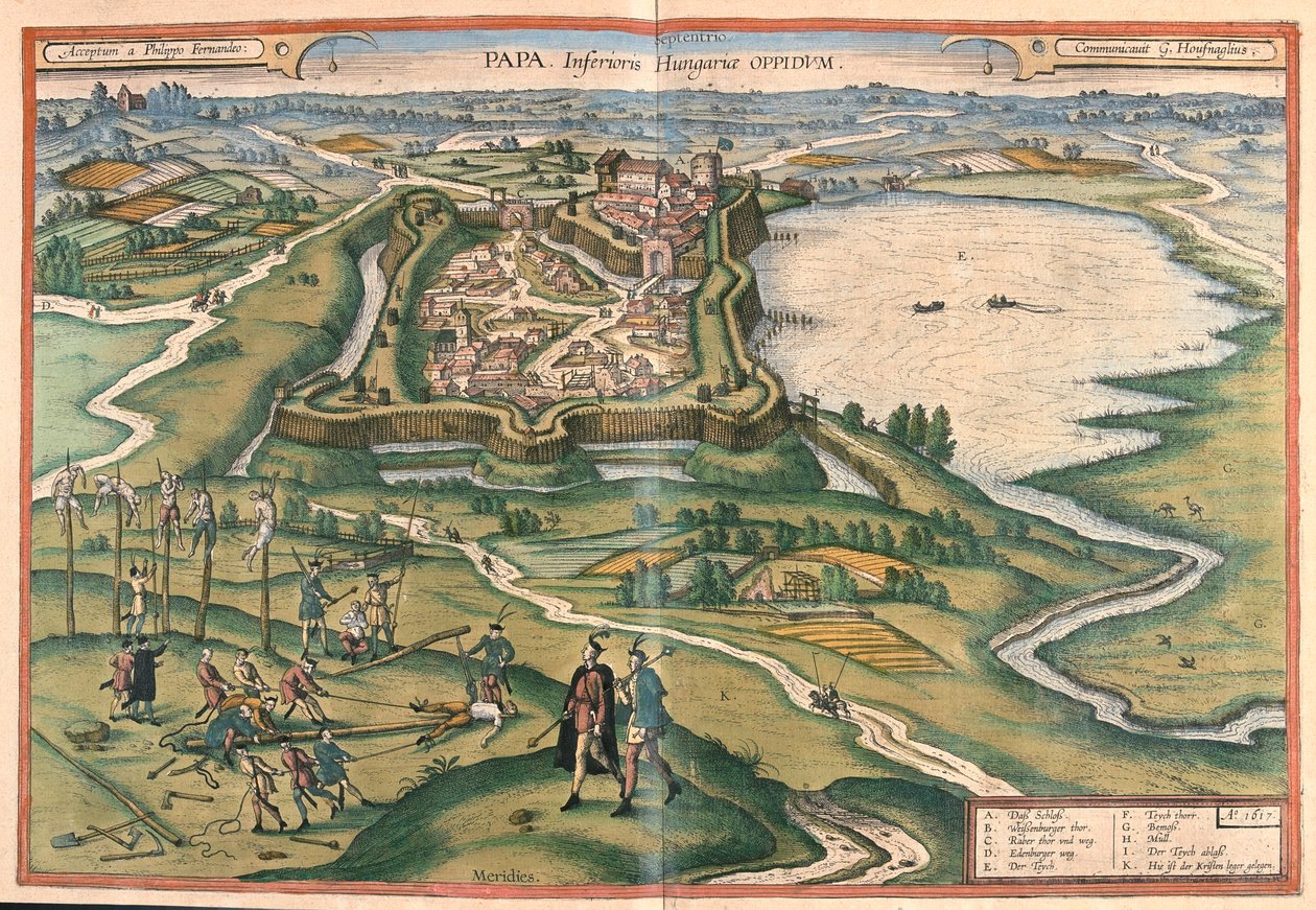 Pápa, Magyarország - Georg Braun "Civitates Orbis Terrarum" című művében, Köln 1617. alkotó: Georg Braun