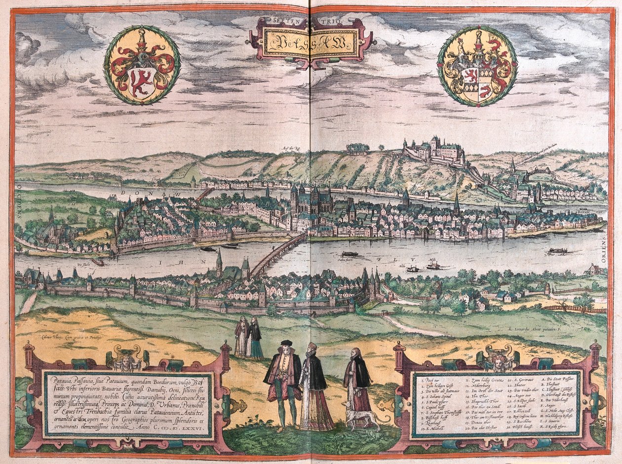 Passau, Németország - Georg Braun "Civitates Orbis Terrarum" című művében, Köln 1617. alkotó: Georg Braun