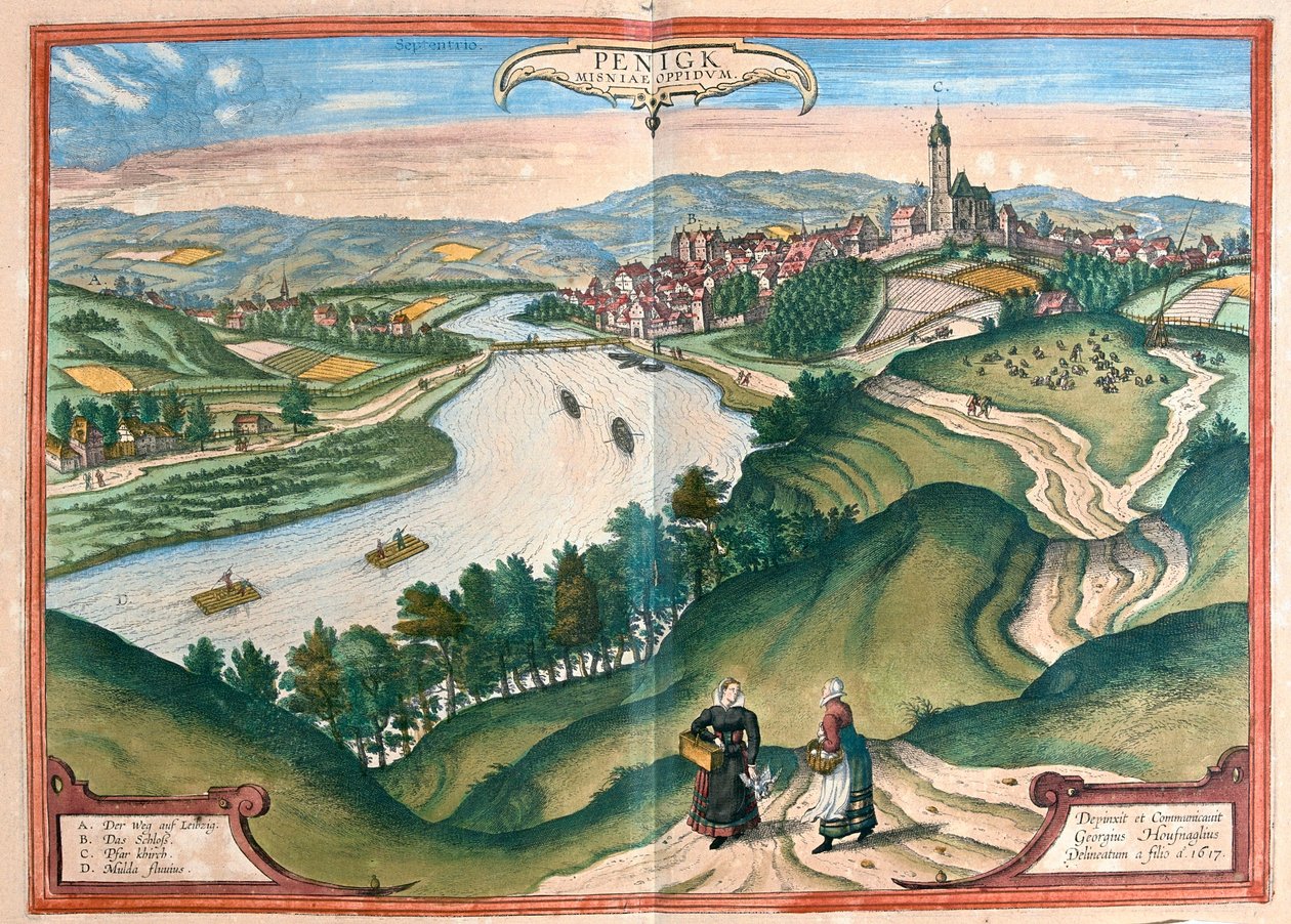 Penig, Németország - Georg Braun "Civitates Orbis Terrarum" című művében, Köln 1617. alkotó: Georg Braun