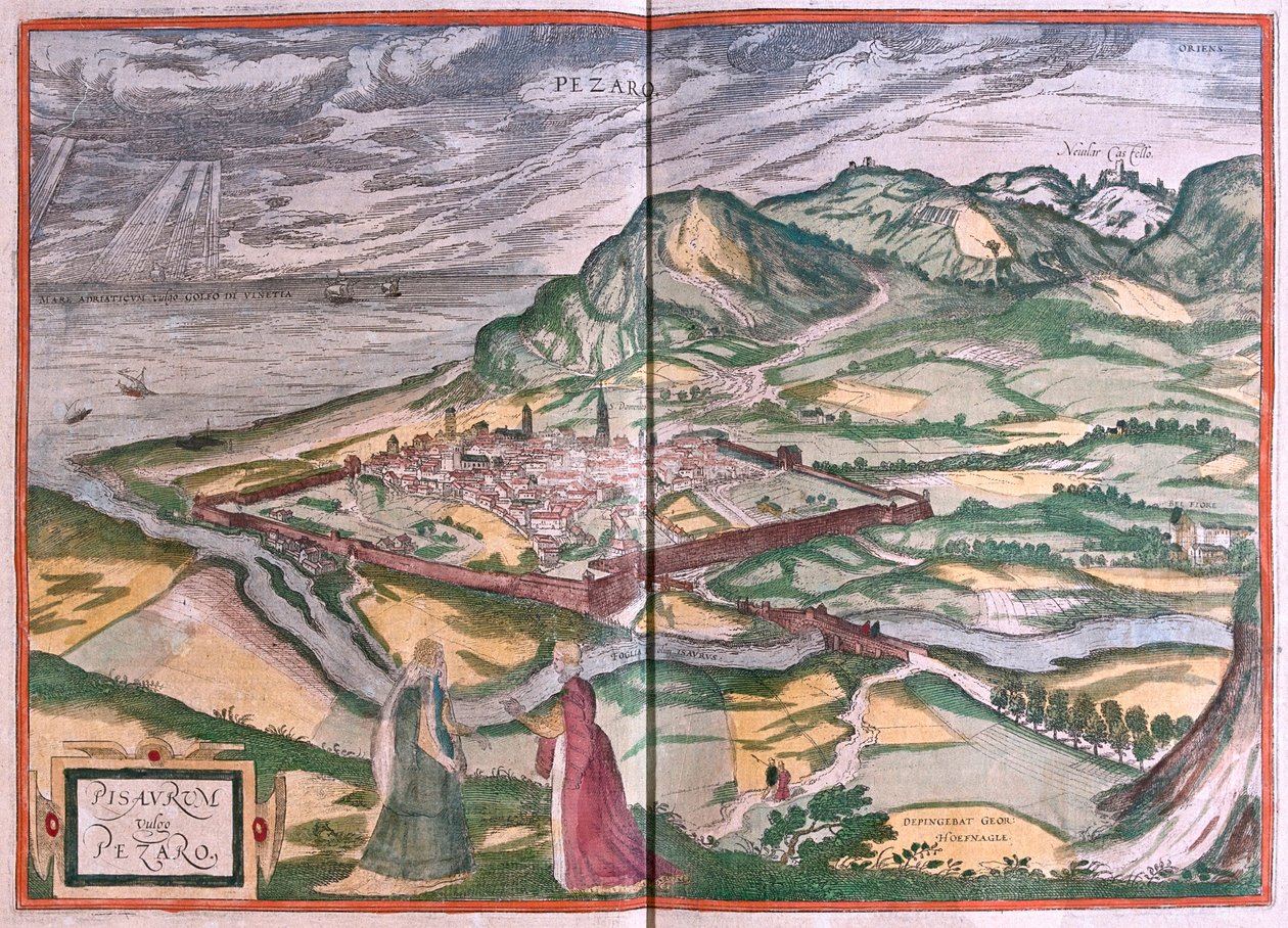 Pesaro, Olaszország - Georg Braun "Civitates Orbis Terrarum" című művében, Köln 1617. alkotó: Georg Braun