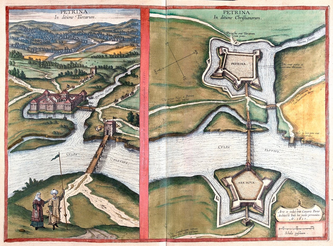 Petrinja, Horvátország - Georg Braun "Civitates Orbis Terrarum" című művében, Köln 1617. alkotó: Georg Braun
