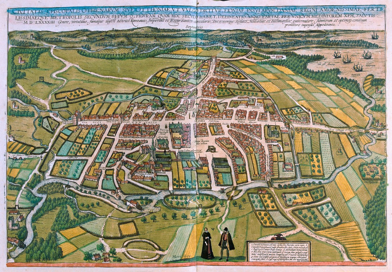 A dániai Odense terve Georg Braun "Civitates Orbis Terrarum" című művében, Köln 1617. alkotó: Georg Braun