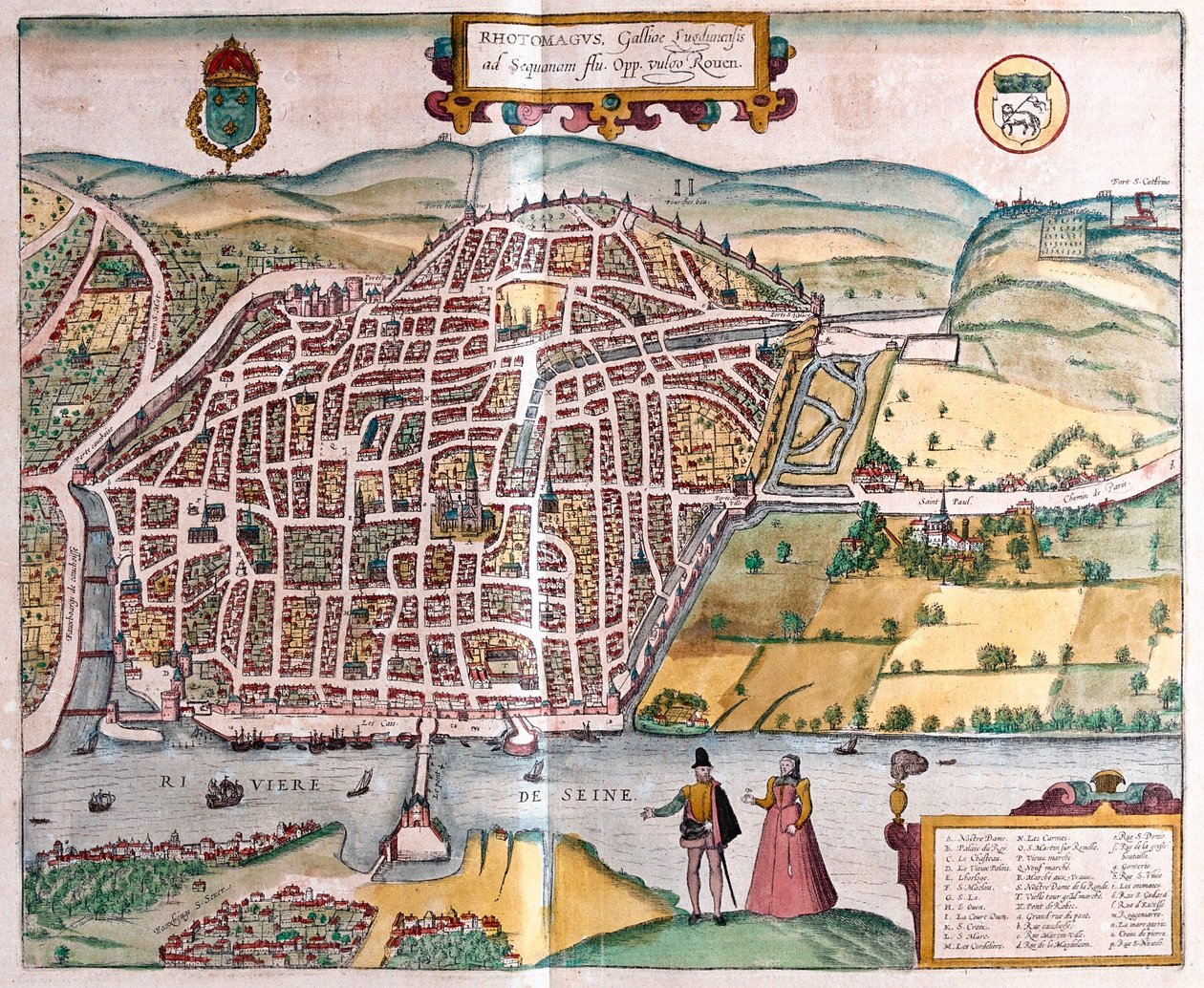 Rouen - Franciaország, Georg Braun "Civitates Orbis Terrarum" című művében, Köln 1617. alkotó: Georg Braun