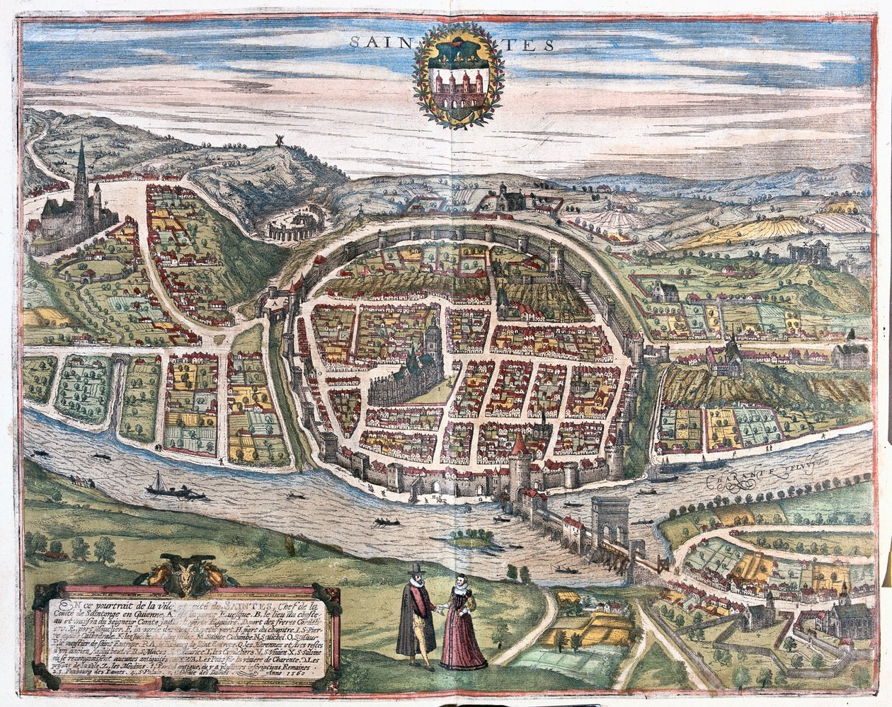 Saintes, Franciaország - Georg Braun "Civitates Orbis Terrarum" című művében, Köln 1617. alkotó: Georg Braun
