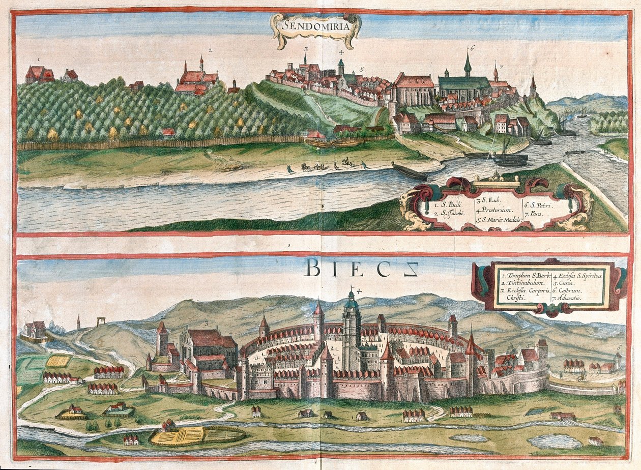 Sandomierz - Biecz, Lengyelország- Georg Braun "Civitates Orbis Terrarum" című művében, Köln 1617. alkotó: Georg Braun