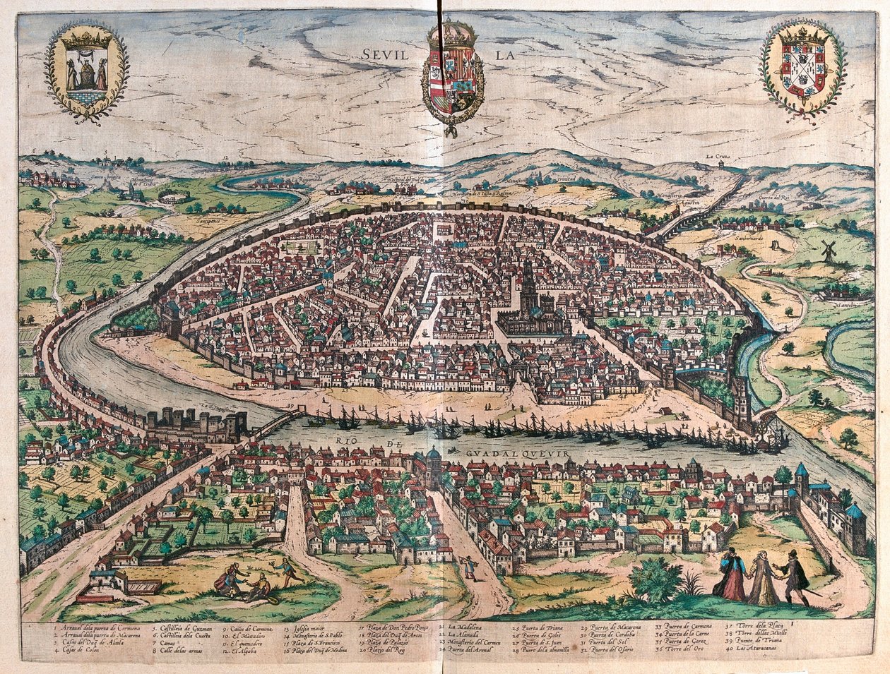 Sevilla, Spanyolország - Georg Braun "Civitates Orbis Terrarum" című művében, Köln 1617. alkotó: Georg Braun