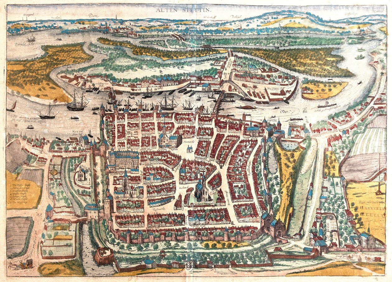 Szczecin, Lengyelország - Georg Braun "Civitates Orbis Terrarum" című művében, Köln 1617. alkotó: Georg Braun