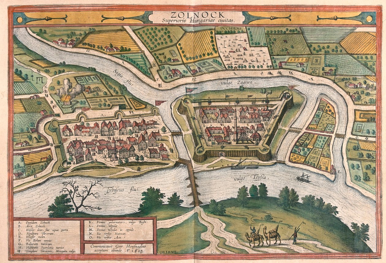 Szolnok, Magyarország - Georg Braun "Civitates Orbis Terrarum" című művében, Köln 1617. alkotó: Georg Braun