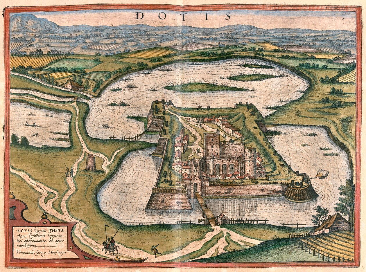 Tata, Magyarország - Georg Braun "Civitates Orbis Terrarum" című művében, Köln 1617. alkotó: Georg Braun