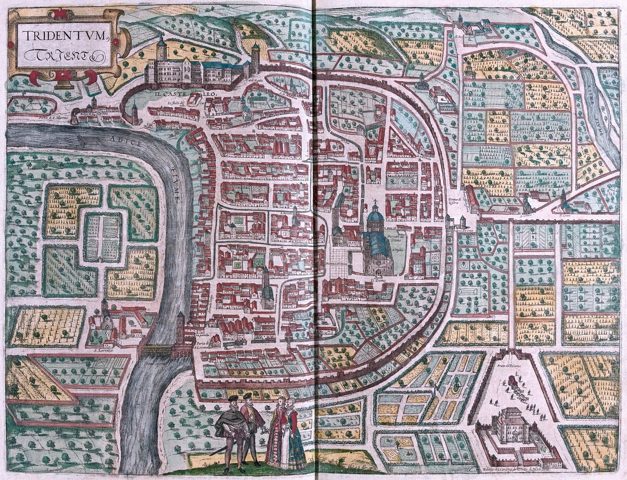 Trento, Olaszország - Georg Braun "Civitates Orbis Terrarum" című művében, Köln 1617. alkotó: Georg Braun