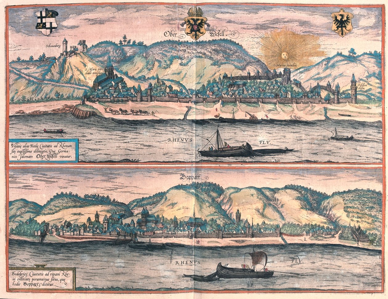 Vosavia (Ficelia) Oberwesel - Boppard, Németország - Georg Braun "Civitates Orbis Terrarum" című művében, Köln, 1617. alkotó: Georg Braun