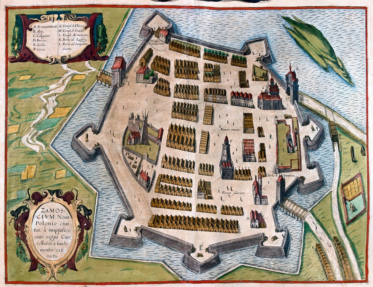 Zamosc, Lengyelország - Georg Braun "Civitates Orbis Terrarum" című művében, Köln 1617. alkotó: Georg Braun