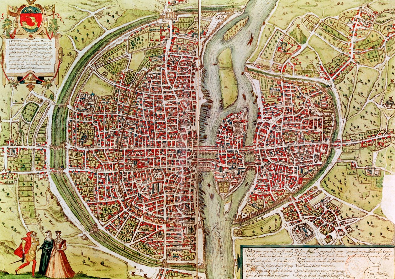 Párizs térképe a Civitates orbis terrarrumból, Georg Braun (1541-1622) és Franz Hogenbergh (1540-92), francia, 1572-1617 alkotó: Georg Braun und Franz Hogenberg