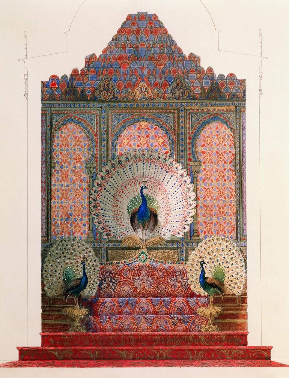 Tervezés a mór kolostor páva trónjához II. Ludwig királyi kastélyban Linderhofban alkotó: Georg Carl Heinrich Dollmann