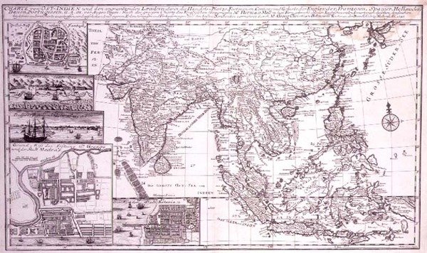 Indiától Nyugat-Új-Guineáig, beleértve Dél-Japánt és a Fülöp-szigeteket, metszett: J. B. Bruhl, 1737 körül (metszet) alkotó: Georg Christian Bonstedt