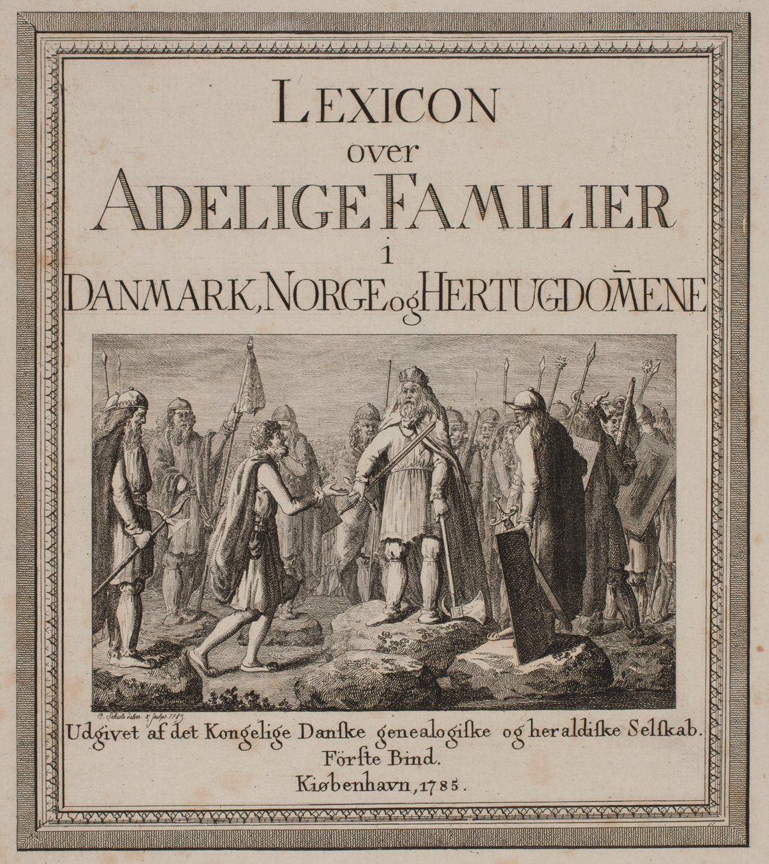 Címlap a "Nemesi családok lexikonai Dániában, Norvégiában és a hercegségekben" című könyvhöz alkotó: Georg Christian Schule
