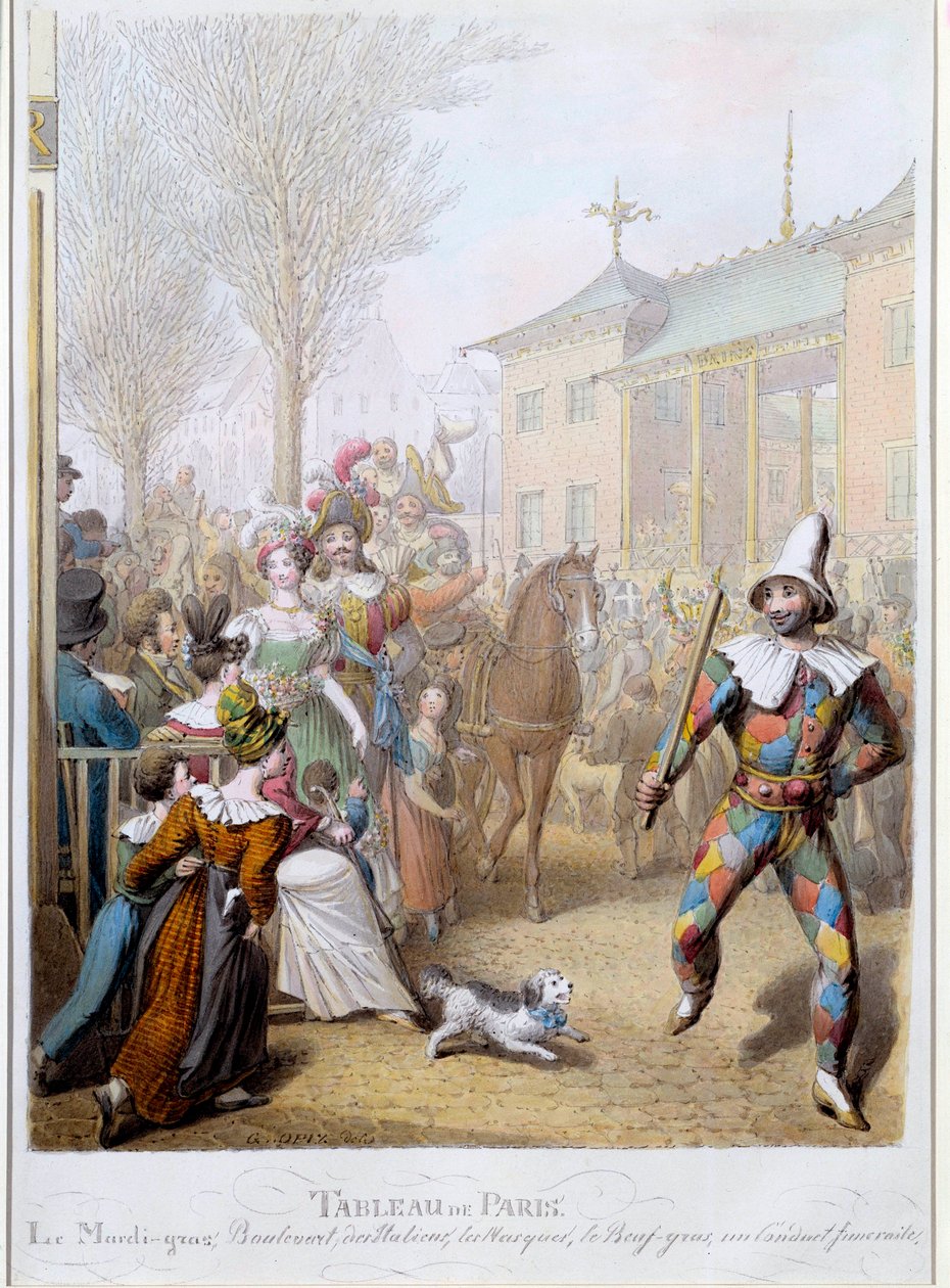 Mardi Gras a Boulevard des Italians Párizsban Illusztráció: George Emanuel Opitz (1775-1841) 19. századi Párizs, Musee Carnavalet alkotó: Georg Emanuel Opitz