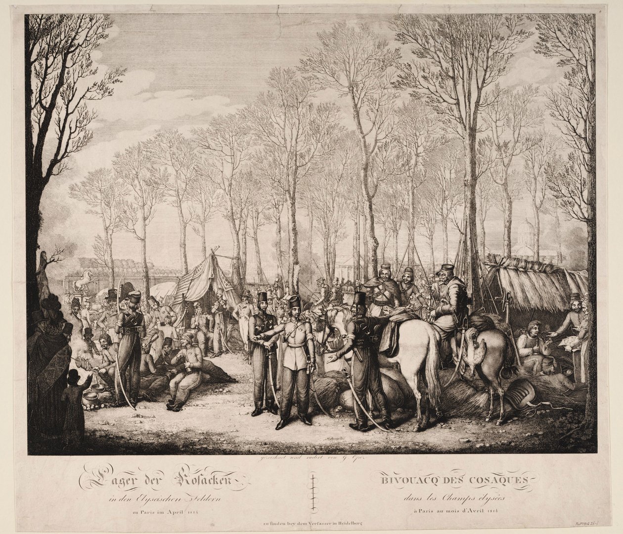 A kozákok bivakja a párizsi Avenue des Champs-Elysées-n 1814 áprilisában, 1814 alkotó: Georg Emanuel Opiz