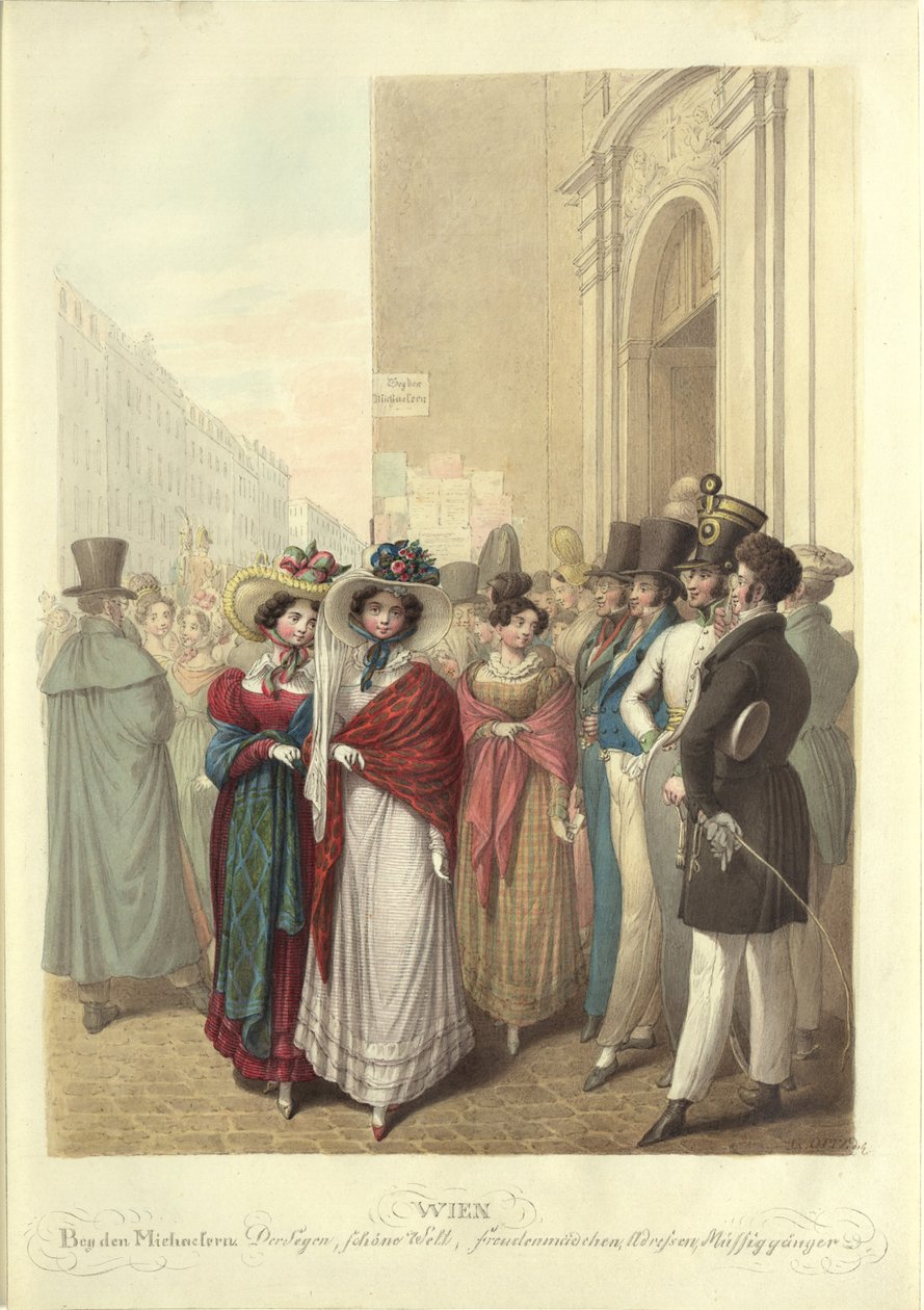 A Szent Mihály templom előtt: áldás, szép világ, világos lányok..., c. 1830. alkotó: Georg Emanuel Opiz