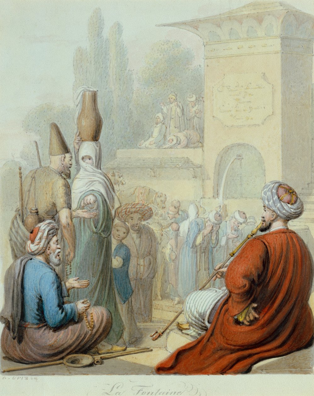 Konstantinápolyi szökőkút (ceruza és akvarell) alkotó: Georg Emanuel Opiz