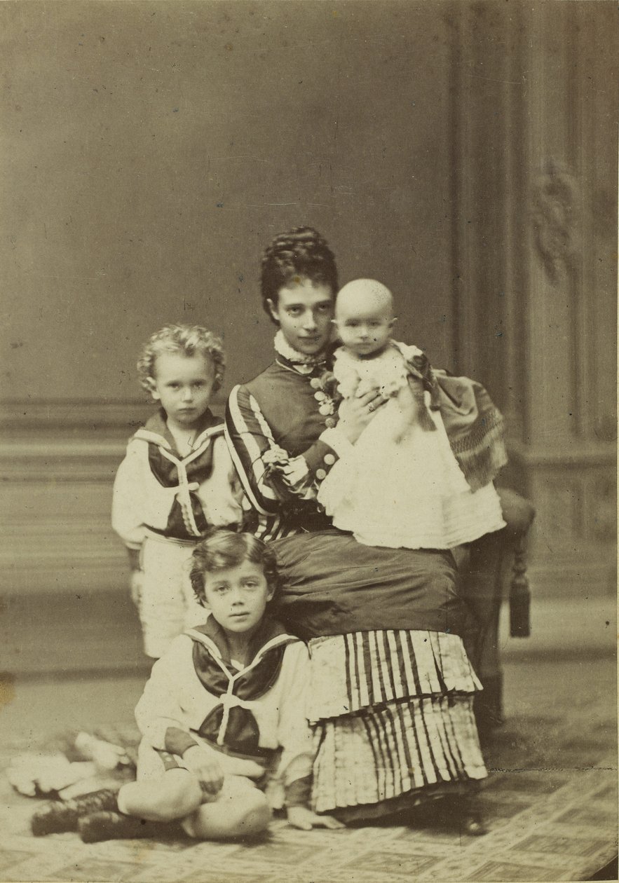 Mária Fjodorovna nagyhercegnő gyermekeivel, Miklós Alekszandrovics, György..., c. 1875. alkotó: Georg Emil Hansen